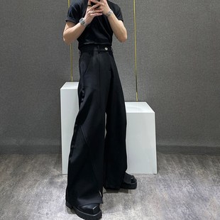 小众高级感垂坠感宽松阔腿休闲裤 鹿鹿 男士 简约黑色弯刀西裤 美式