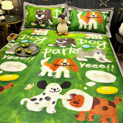 夏季卡通冰丝凉席可机水洗单人学生宿舍儿童三件套软席子床单床垫