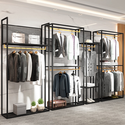 铁艺双层服装店展示架商务男装衬衫西服展示柜落地式货架店陈列架