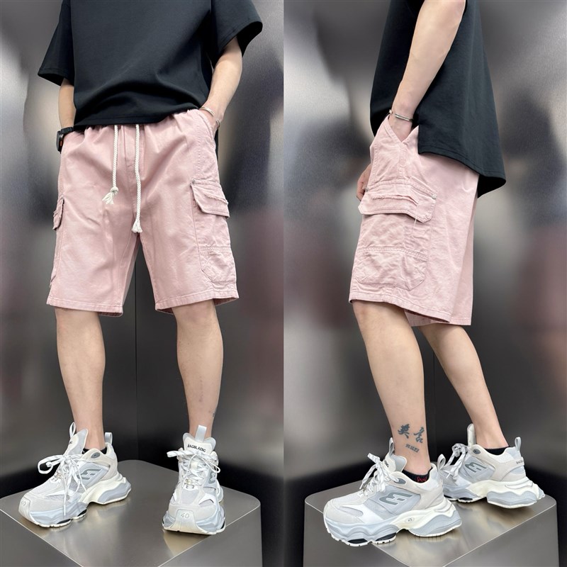 2025夏季新款美式休闲中裤子大口袋工装短裤男宽松抽绳百搭五分裤