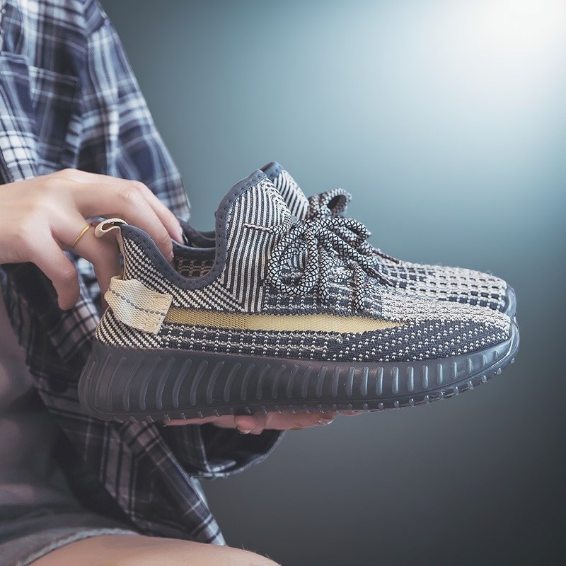 春天飞织网面休闲鞋女透气鞋子叶子运动鞋男350@黑色男士纯黑男鞋