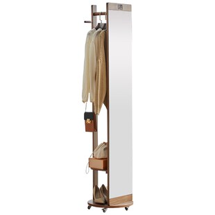 实木穿衣镜高清旋l转全身镜落地镜带收纳柜挂衣架一体卧室家用衣