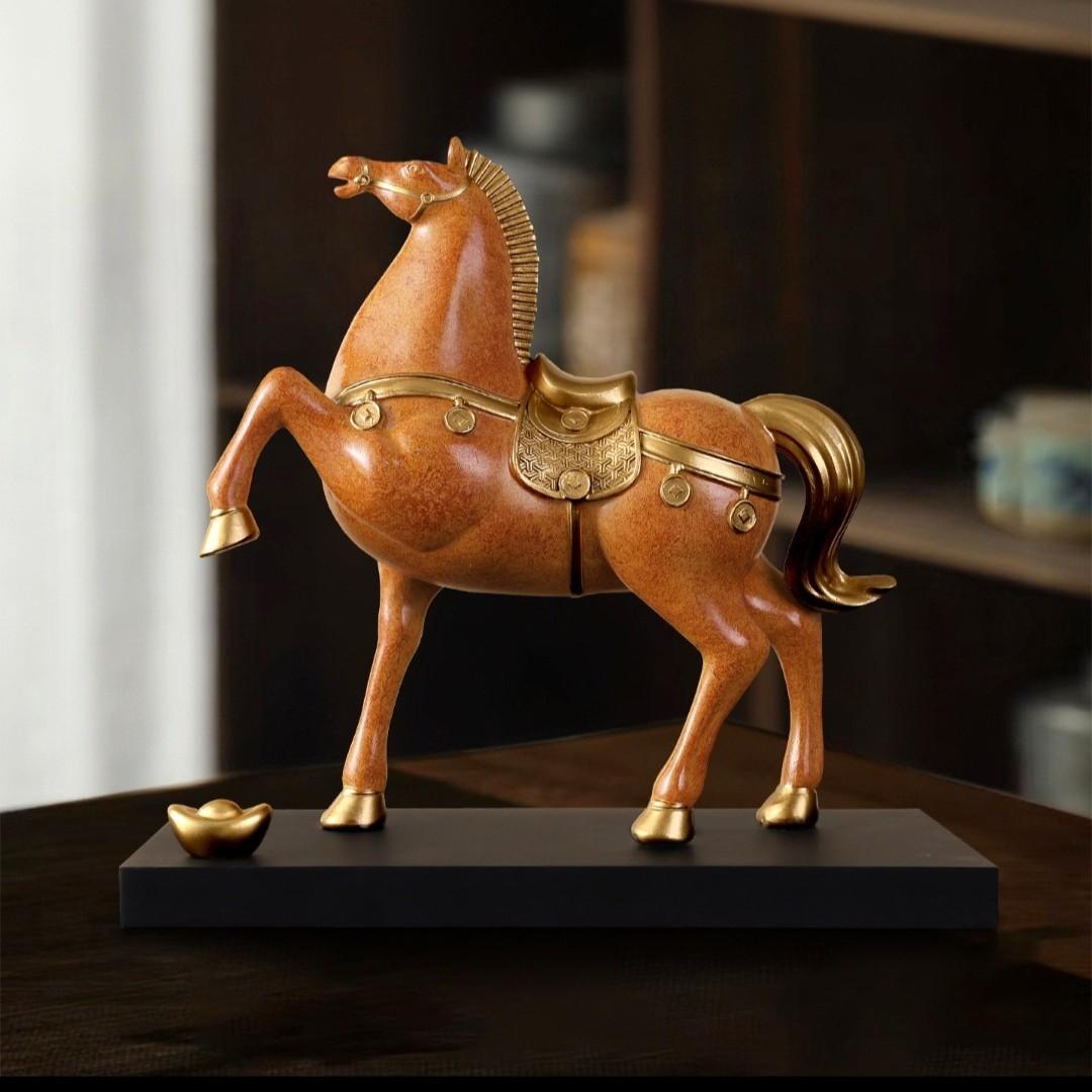 创意唐马雕像仿铜效果树脂马家居办公室工艺礼品马装饰品马上有钱