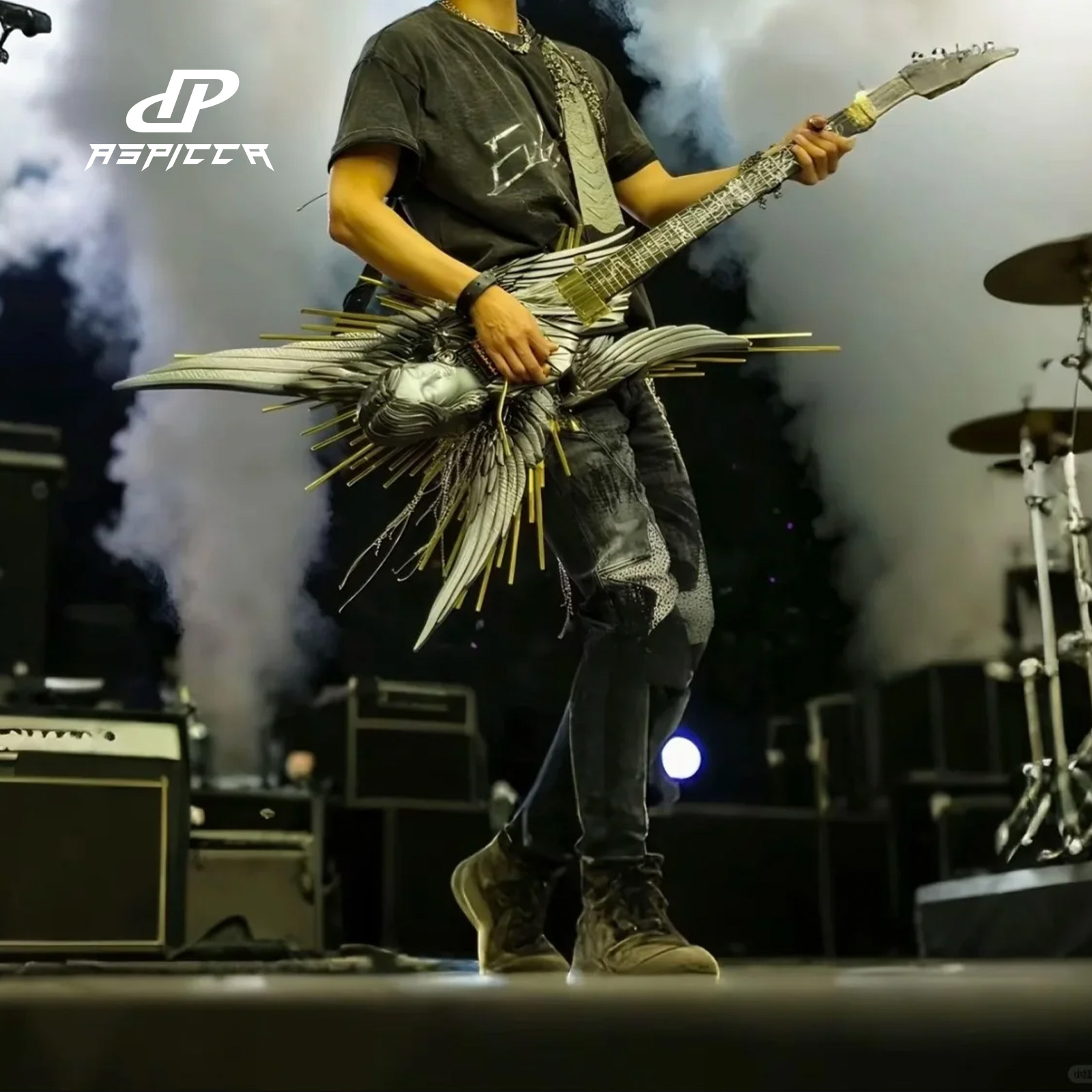 Picca演唱会镭射亮银反光美式复古水洗做旧字母宽松圆领重磅短袖