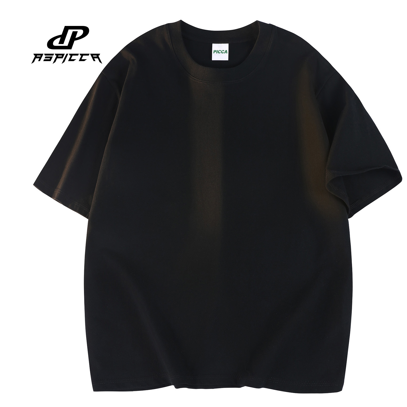 Picca重磅纯棉多巴胺日系复古纯色基础简约百搭宽松休闲内搭圆T恤