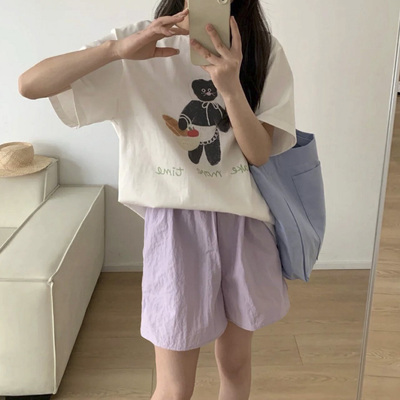 DTT 山本奶芙短裤女夏薄款宽松高腰休闲日系慵懒风五分阔腿短裤