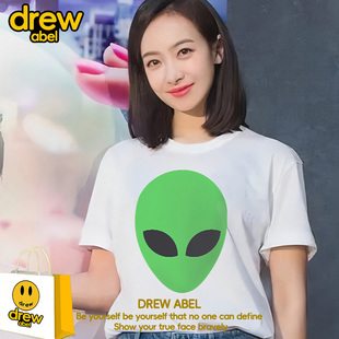 宋茜同款T恤女款外星人绿头像衣服短袖夏速干青少年半袖宽松落肩