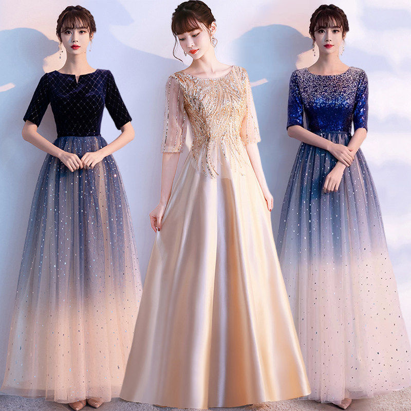 中国风大合唱服长裙合唱团晚礼服女演出服表演服装主持人礼物仪迎