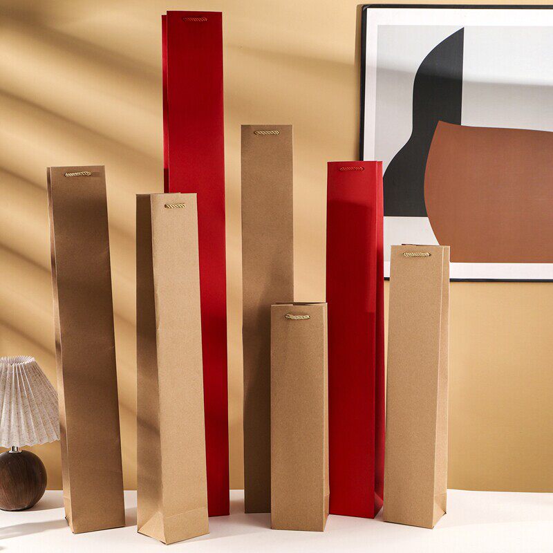 牛皮纸红色空白卷轴画轴挂画手提袋挂历手提袋礼袋地垫加长袋现货