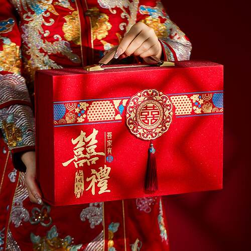 结婚订婚彩礼钱聘金盒子聘礼提亲红包现金礼盒高档套装礼金箱10万