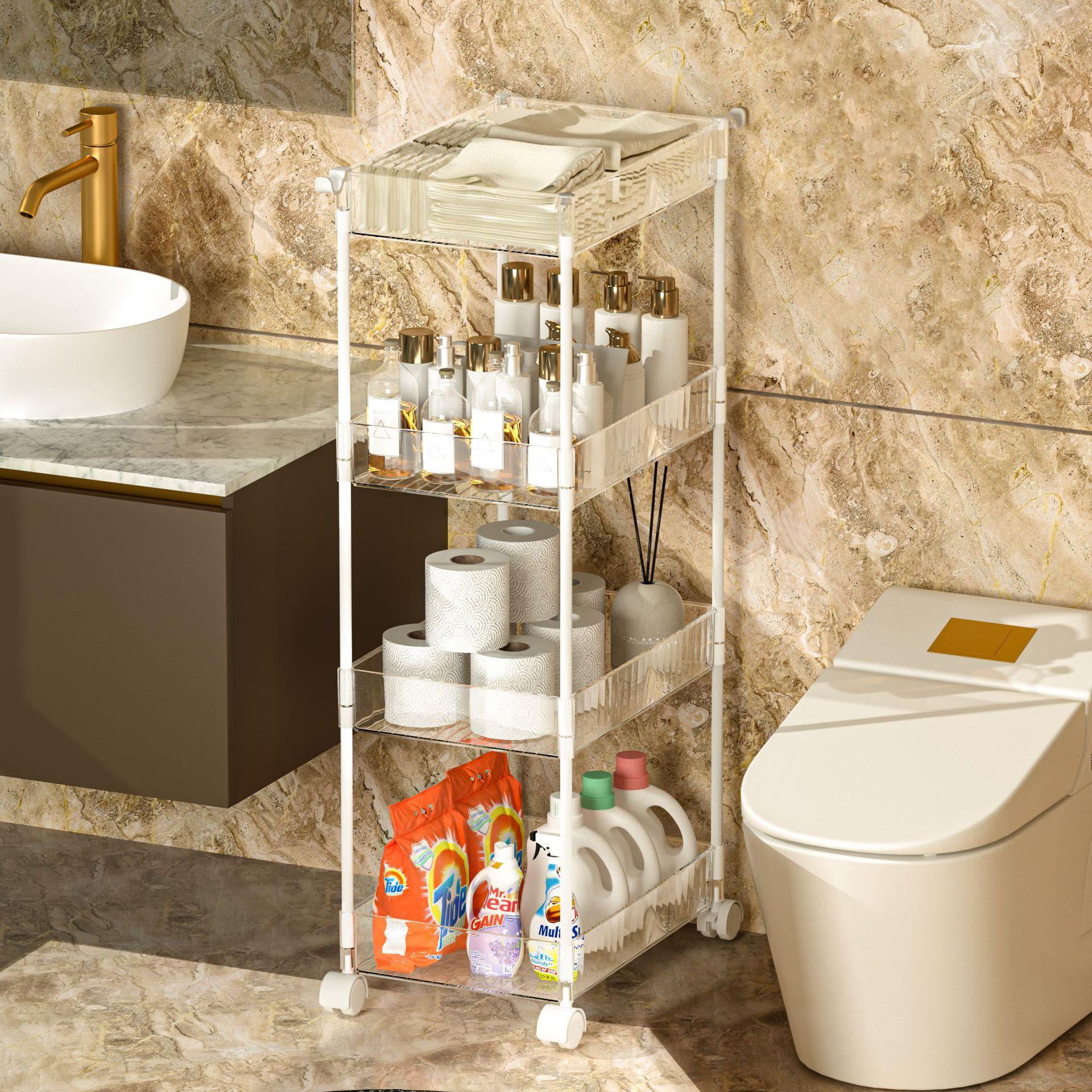 溢溢购置物架卫生间落地式浴室缝隙厕所洗手间推车窄缝透明收纳架