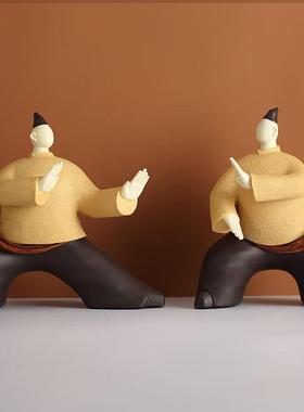 新中式功夫太极人像家居客厅电视柜玄关酒柜树脂工艺品装饰品摆件