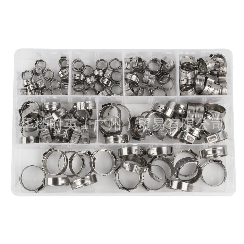 140PCS盒装单耳环箍不锈钢卡箍 密封管夹7种规格单耳无极弹性箍圈