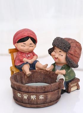 知足常乐烟灰缸创意个性老头老太情人节父亲节礼品手工树脂摆件