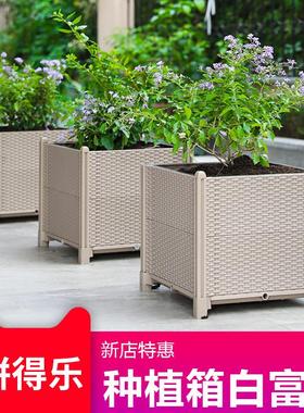 4022细藤编款家庭阳台种植箱长方形塑料楼顶花盆菜箱绿化户外花箱