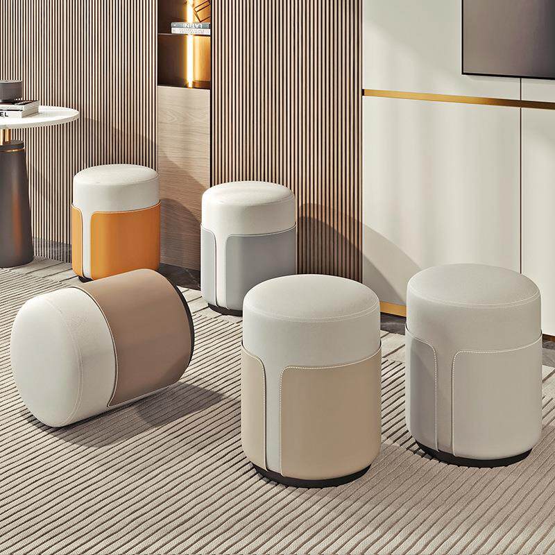 真皮圆凳实木凳家用坐墩试衣间沙发换鞋凳软包客厅茶几化妆凳