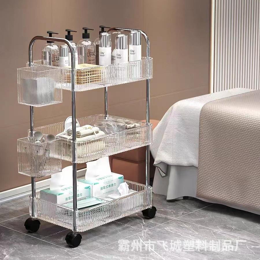 小推车置物架 家用零食多层收纳 书架 移动厨房果蔬篮 亚克力架子