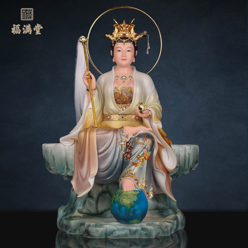 汉白玉地母娘娘神像家用供奉九母元君彩绘后土夫人摆件