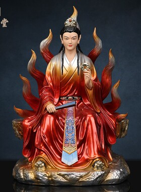 树脂中式佛堂九尾白狐像装饰摆件