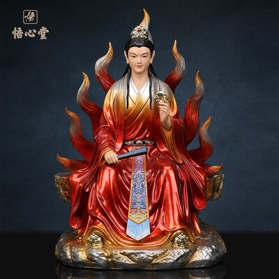 树脂中式佛堂九尾白狐像装饰摆件