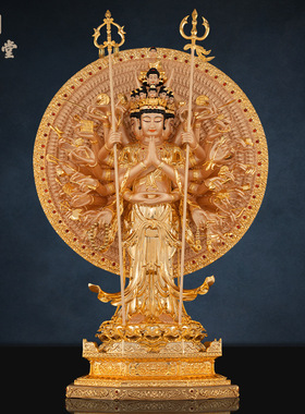 铜中式佛堂台湾同鎏金千装饰摆件