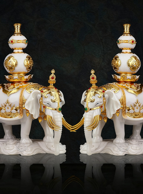 太平有象佛具大全佛堂佛前大象摆件一对玄关礼物