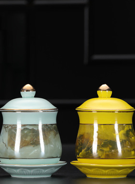 陶瓷中式佛堂陶瓷供水杯装饰摆件