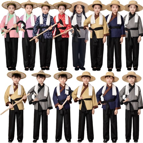 儿童斗笠草帽愚公移山舞台演出服