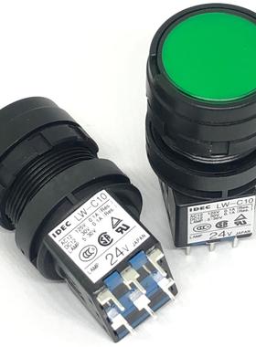 IDEC原装和泉LW-C10绿色带灯LW1L按钮开关焊接脚M1C14VG VR 24V