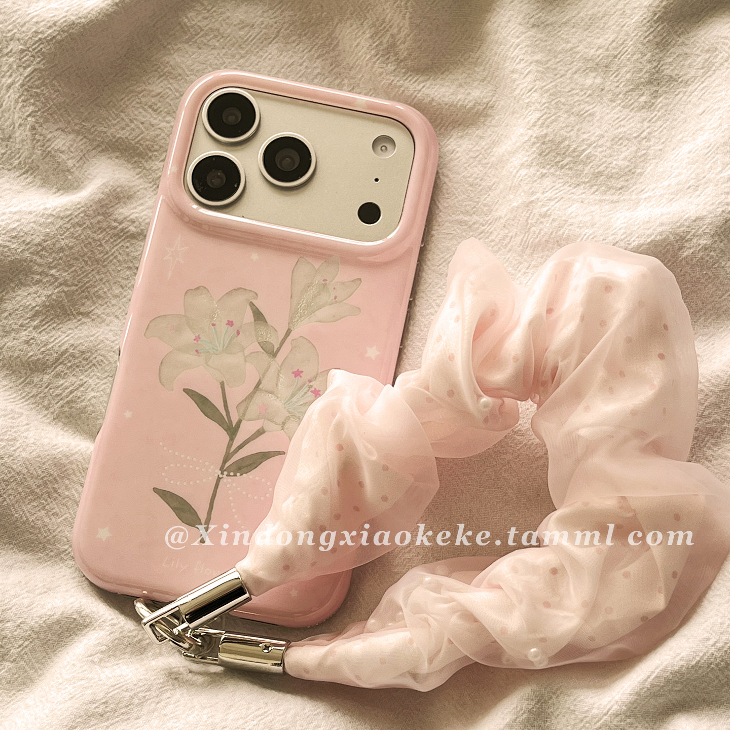 ins韩系粉色百合花适用苹果18/17promax手机壳iphone16pro新款15小众18pro带挂绳16pm创意17Pro少女心17全包