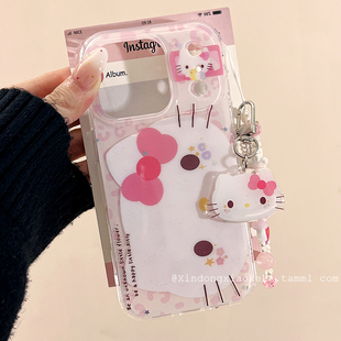 可爱卡通粉豹纹HelloKitty适用苹果iPhone17ProMax手机壳16pro新款14带链条13小众14promax硅胶17pro创意全包
