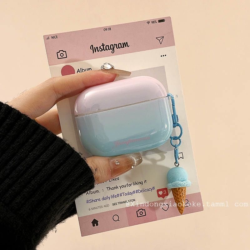 ins简约纯色渐变蓝色高级感适用苹果新3代airpods4蓝牙无线耳机保护套airpods1/2撞色airpodspro2二代耳机壳