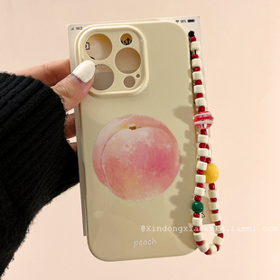 ins韩系趣味水蜜桃适用苹果iPhone16ProMax手机壳15pro新款14带链条13小众14promax硅胶16pro创意全包软壳11