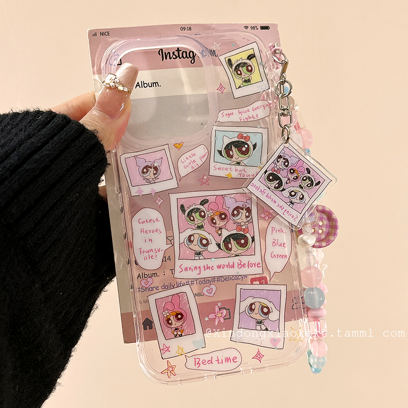 可爱卡通少女心飞天小女警适用苹果iPhone16ProMax手机壳15pro新款14带链条13小众14promax硅胶16pro创意全包