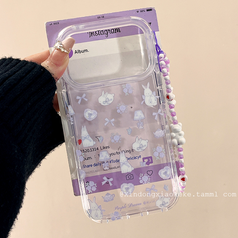 ins韩风紫色花朵兔子适用苹果iPhone17ProMax手机壳16pro新款14带链条13小众14promax硅胶17pro创意15全包女