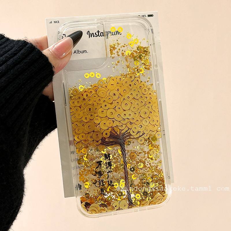 简约流沙铜钱国风摇钱树手机壳