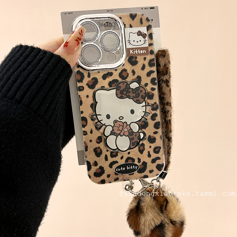 复古豹纹卡通秋冬凯蒂猫手机壳