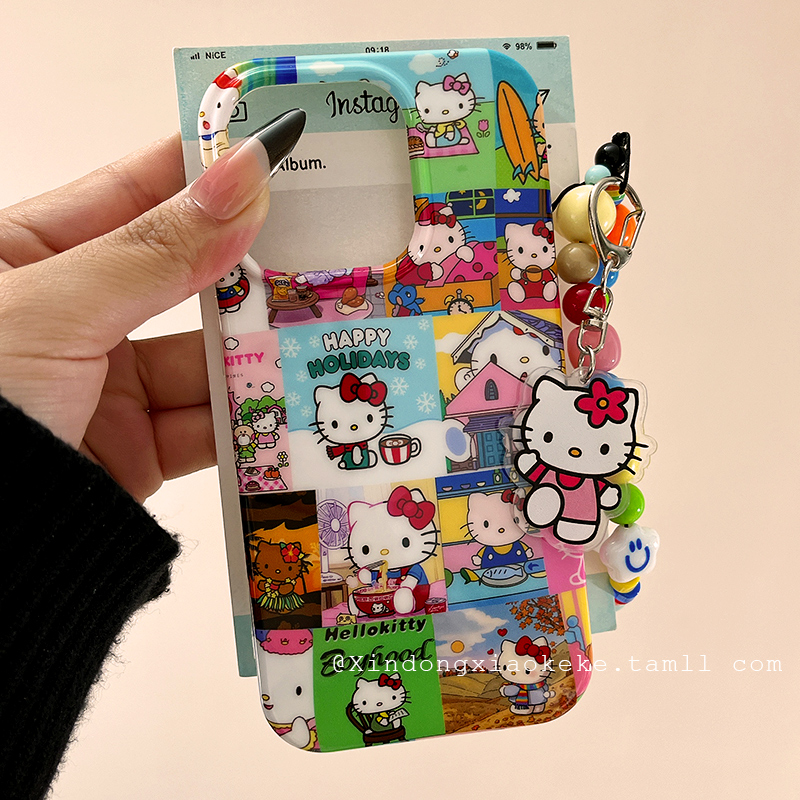 可爱卡通HelloKitty适用苹果iPhone16ProMax手机壳带链条15pro新款14防摔13小众女款14pro创意16Pro全包硅胶