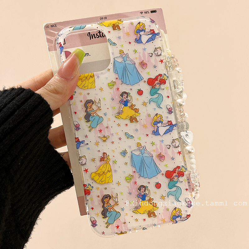 童趣卡通动漫公主美人鱼适用苹果iPhone16ProMax手机壳15pro新款14带链条13小众14promax硅胶16Pro超火15全包
