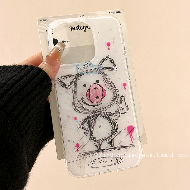 搞怪可爱比耶猪猪立体鼻子适用苹果iPhone16ProMax手机壳15pro新款14卡通13小众14promax硅胶16pro创意15全包