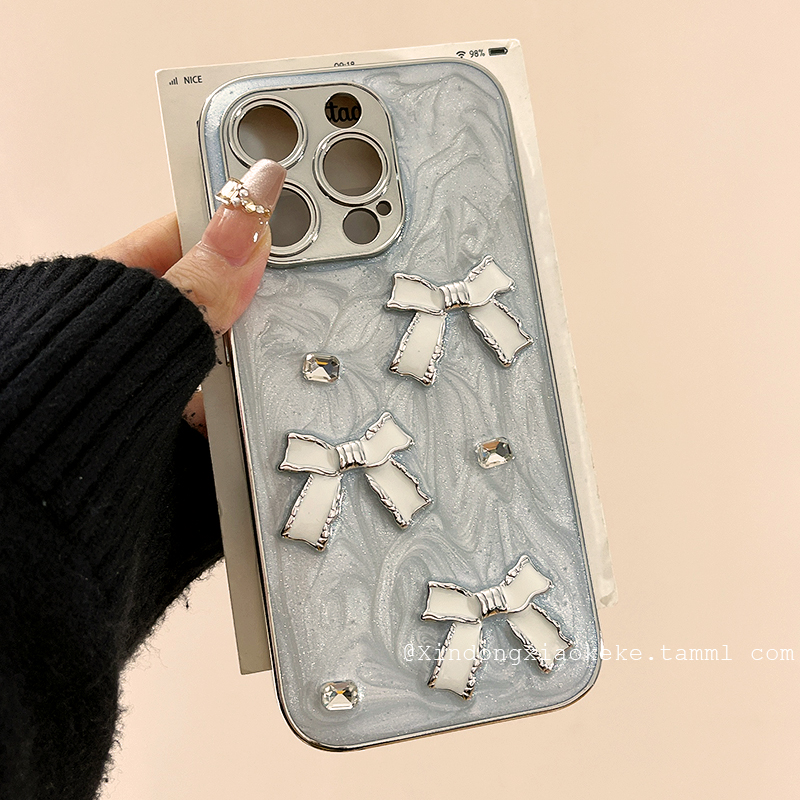 轻奢电镀立体蝴蝶结钻石适用苹果iPhone16ProMax手机壳滴胶15pro新款14高级感13小众14promax硅胶12全包11女