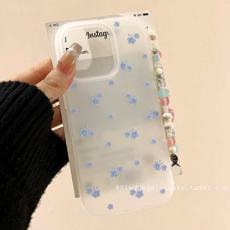 韩系ins风蓝色小碎花适用苹果iPhone16ProMax手机壳15pro新款14带链条13小众14promax硅胶16pro创意12全包11