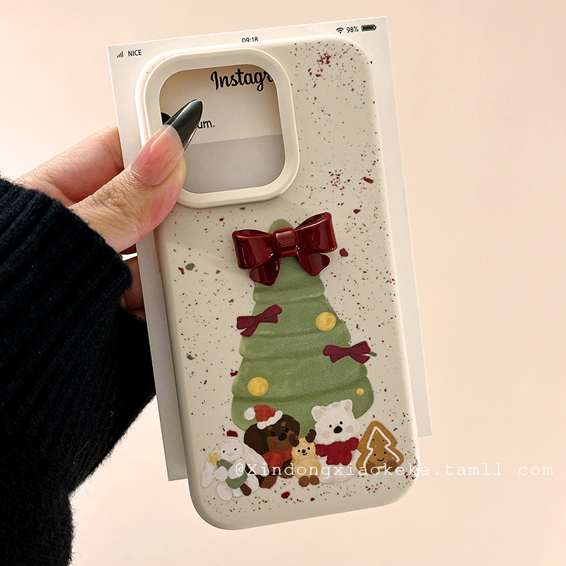 简约立体卡通圣诞树蝴蝶结手机壳