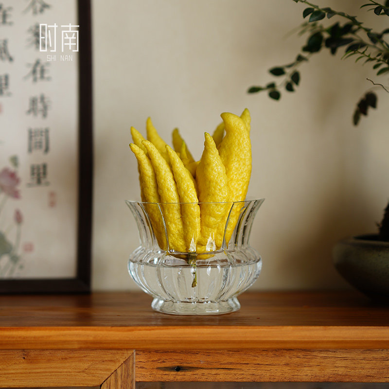 中式莲花玻璃佛手柑专用花瓶观赏佛手果水培器皿可水培佛手瓜托