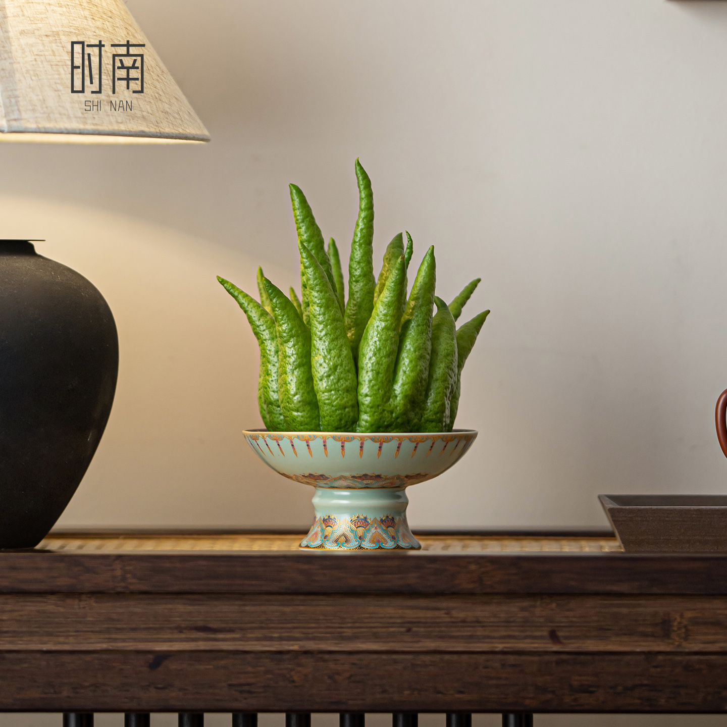 时南中式精致莲花佛手柑托盘底座