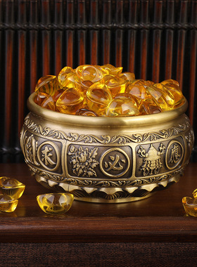 极速黄铜中式聚宝盆进宝有求必应B纯铜家用客厅店铺办公室装饰礼