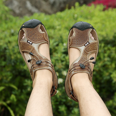 极速Men Summer kSandals Cowhide Leather Male Summer Shoes fo
