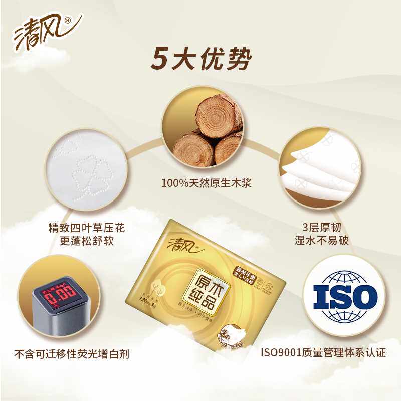 极速清风纸巾抽纸整箱24包M码原木F纯品家用实惠装大包面纸卫生餐