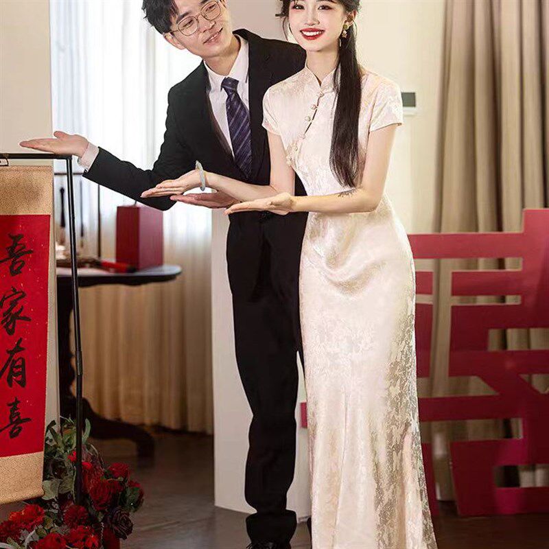 新品新中式国风旗袍结婚敬酒服连衣裙H女新娘订婚领证登记礼服婚