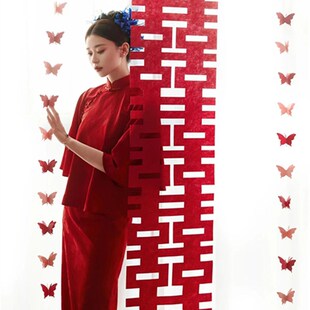 新品红色婚礼晨j袍新中式国风旗袍新娘结婚订婚敬酒服礼服晨拍连